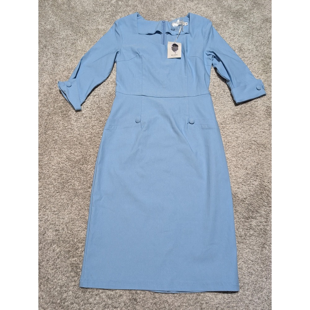 Sheath Dress‎ Womens M Light Blue Vintage Retro 1950s Pencil Midi Business MUXXN